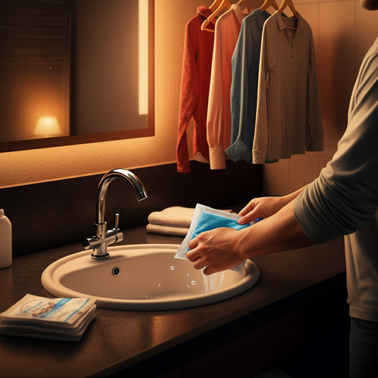 hotel room laundry bag in bathroom sink to wash underwear