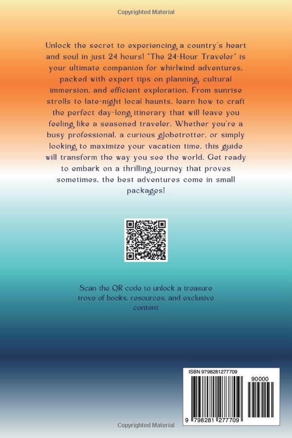 Back cover of a travel guide book with text and QR code