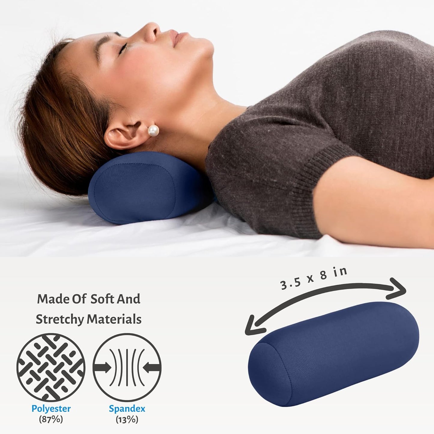 Travel Fanatics Mini Microbead Pillows Squishy Pillow - 3.5 by 8 Inch Tiny Neck Bead Pillow for Traveling, Airplane Flight, Car - Support for Neck, Back, Ankle, Arms, Knees, Legs, Surgery - Navy Blue