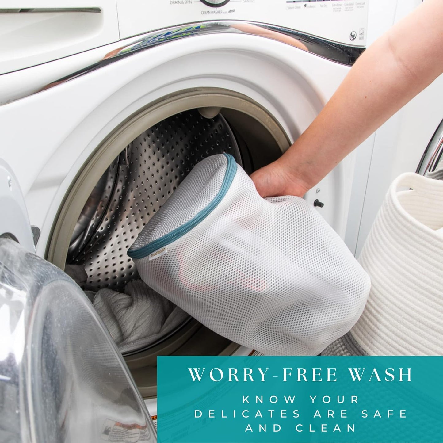 Travel Fanatics fine mesh laundry bags for washing delicate items in laundry room using large and small bag which holds enough room
