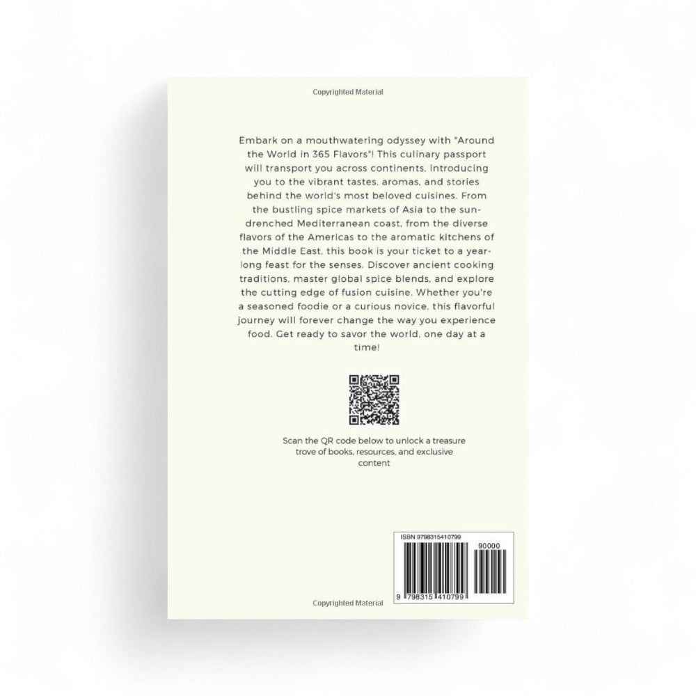Back cover of a book with text and QR code on a white background