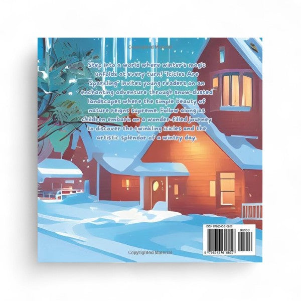 Illustrated book cover of a snowy village scene with houses and trees, featuring text about winter wonderlands.