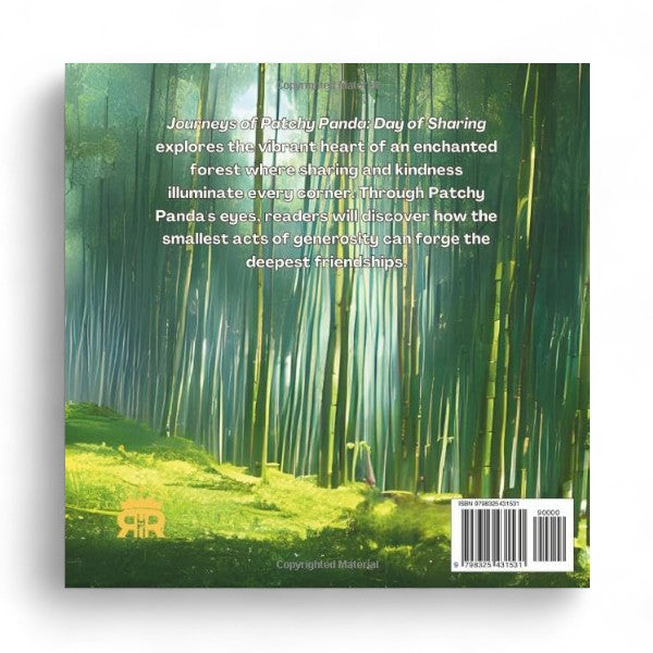 Book cover with bamboo forest illustration and text about sharing and kindness.