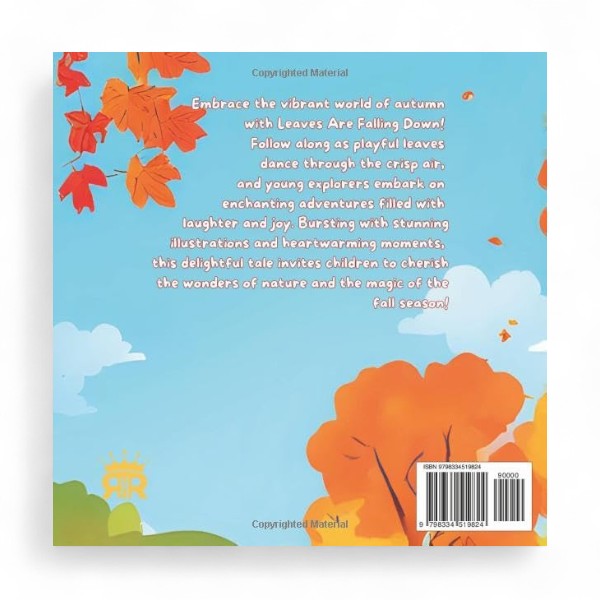 Bookback with autumn-themed illustrations and text on a blue background