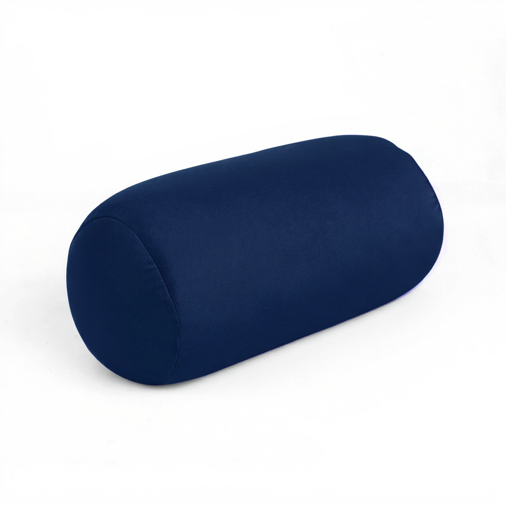 Blue cylindrical pillow on a white background