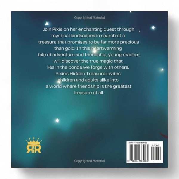 Book back cover with text and a logo on a blue gradient background