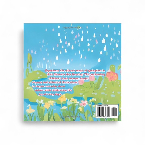 Book cover with raindrops and nature-themed design on a blue background