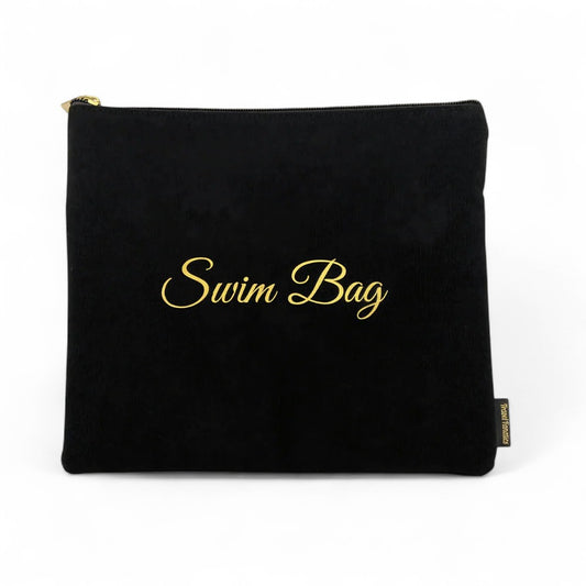 Reusable swim bag with wet swimsuits, perfect for pool or beach