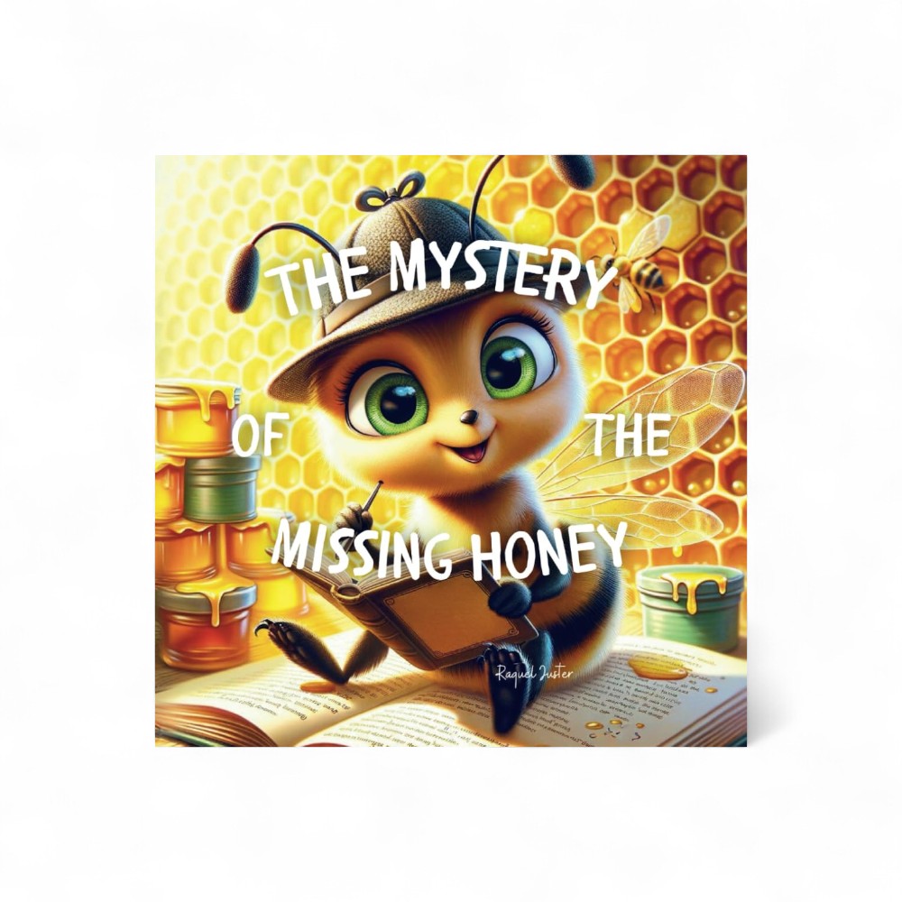 Book cover of 'The Mystery of the Missing Honey' with a cartoon bee character on a honeycomb background.