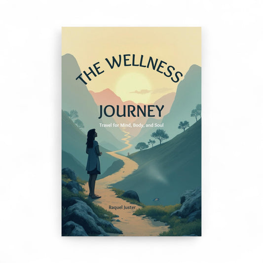 Book cover of 'The Wellness Journey' with a silhouette of a person standing on a path in a mountainous landscape.