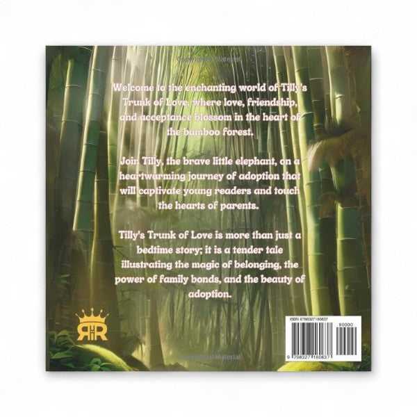 Book cover with bamboo forest and text about Tilly's Trunk of Love