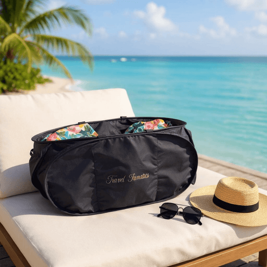 A scenic beach view with essentials for relaxation.