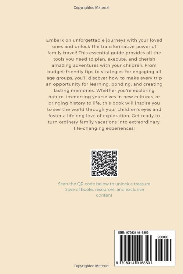Back cover of a book with text and QR code on a beige background

