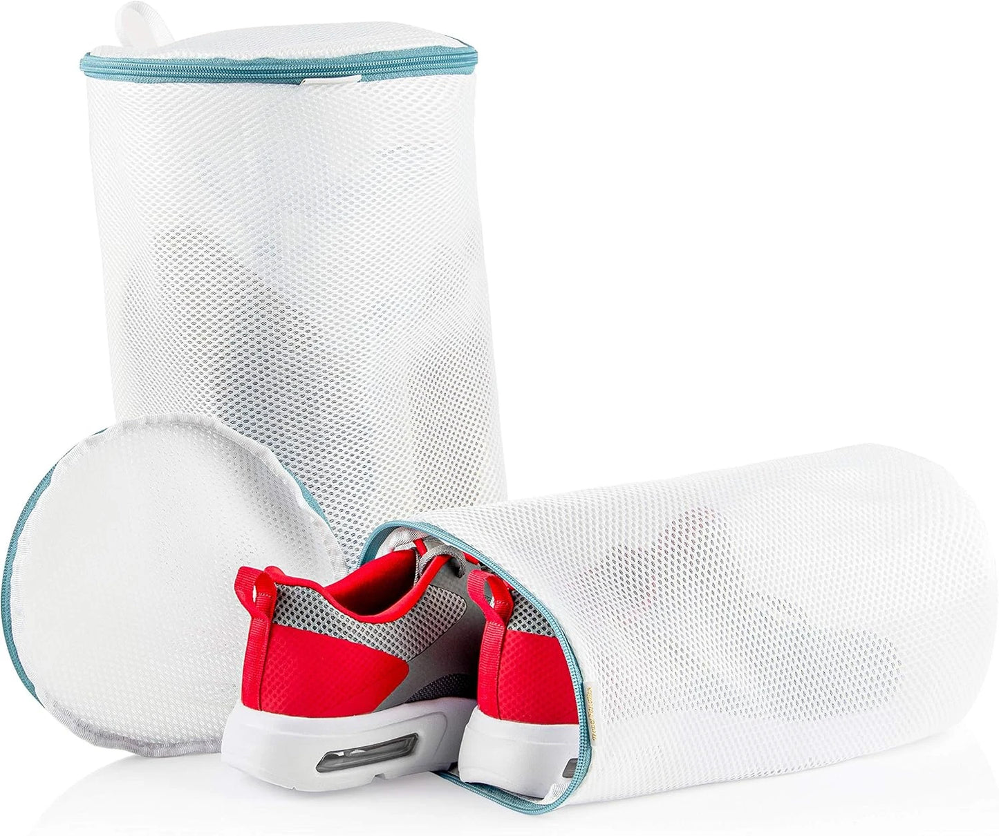 Mesh shoe laundry bag with zipper for washing sneakers and shoes in the washing machine