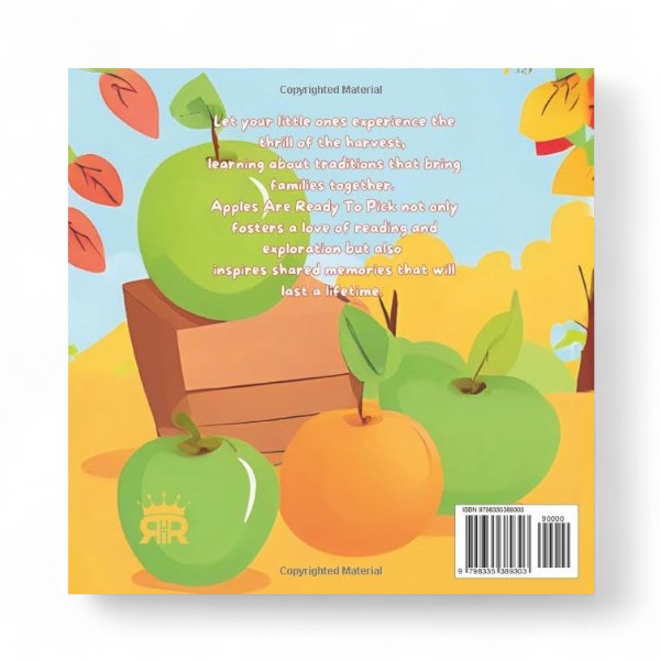 Book cover with apples and a wooden crate on a colorful background

