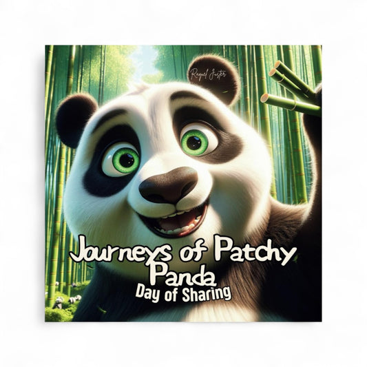 Animated panda character with bamboo in the background, featuring text 'Journeys of Patchy Panda Day of Sharing'.

