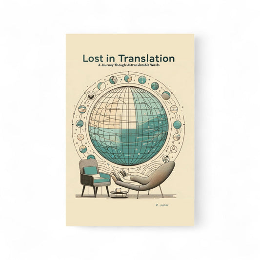 Book cover of 'Lost in Translation' with a globe and chairs illustration on a beige background


