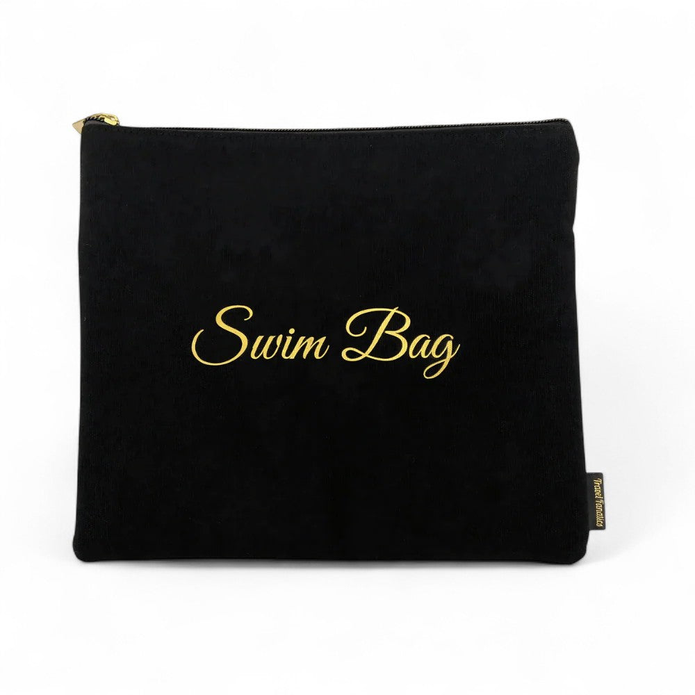 Reusable swim bag with wet swimsuits, perfect for pool or beach
