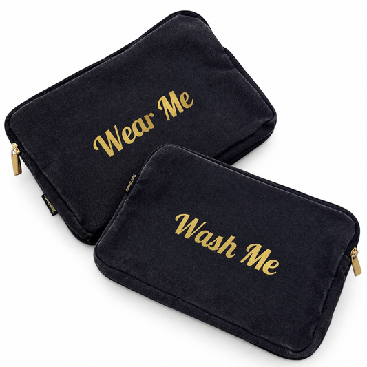 Wear Me Wash Me travel laundry bags set for organizing clean and dirty clothes in luggage