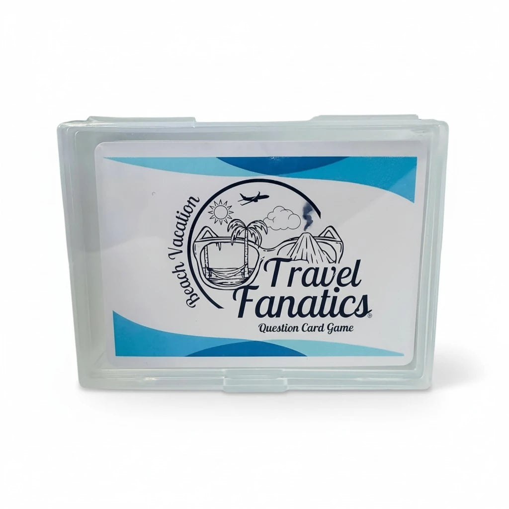 Travel Fanatics question card game packaging on a white background

