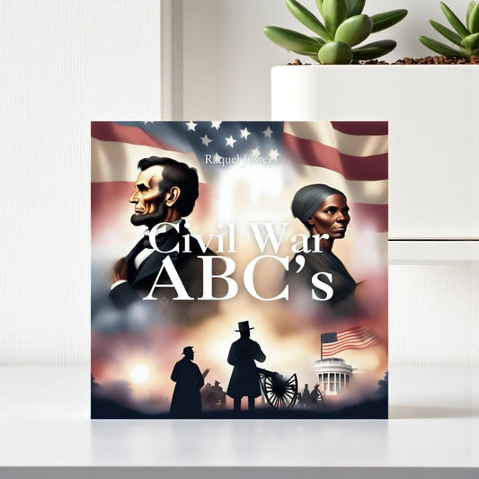 Book titled 'Civil War ABC's' with American flag design on a white surface.

