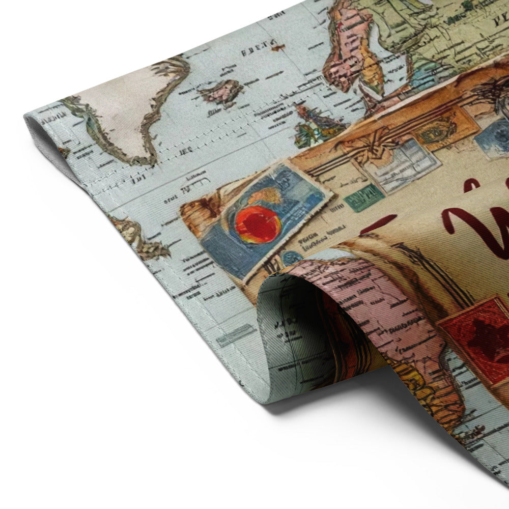 Roll of paper with vintage map design on a white background

