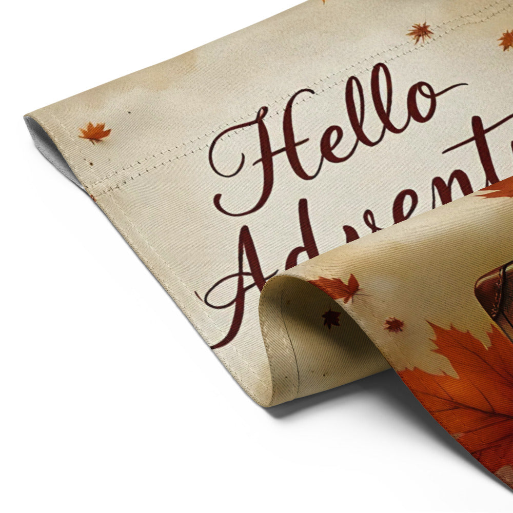 Canvas material with 'Hello Advent' text and autumn leaf design on a white background

