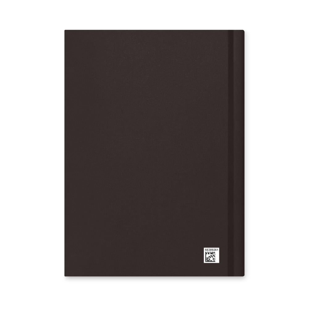 Black notebook with a brand logo on a white background

