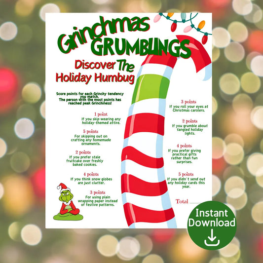 Grinchmas Grumblings Printable Game: Discover Your Holiday Humbug Levels