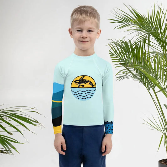 Ocean Whale Print Kids Rash Guard