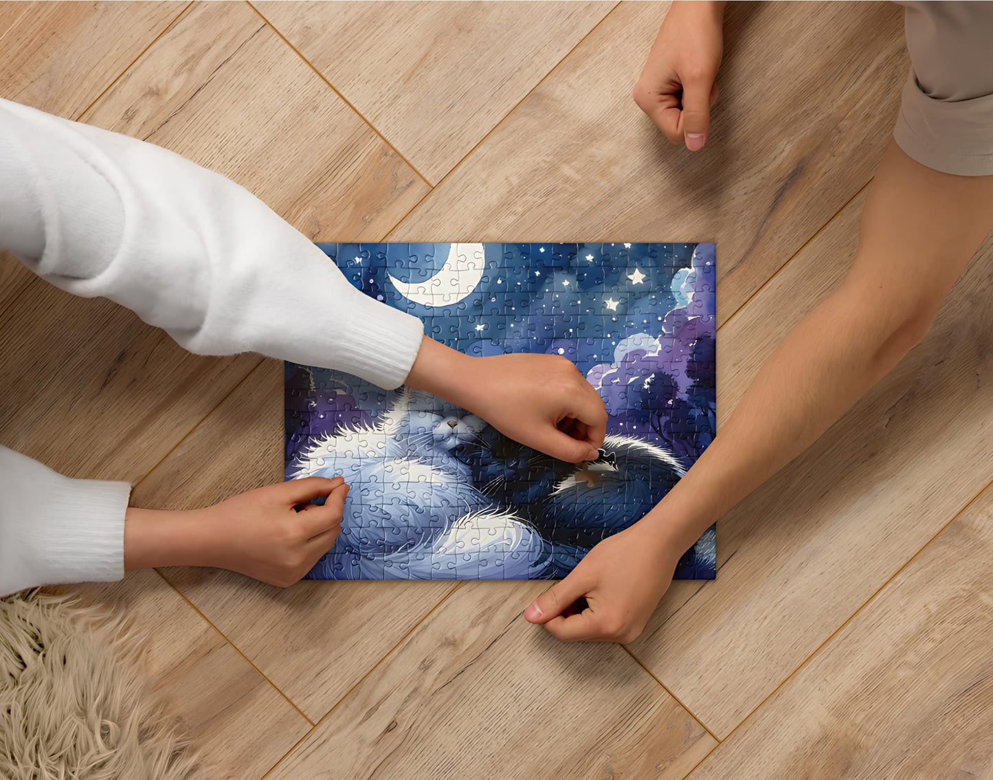 Napping Cats Under a Starry Sky: Captivating Jigsaw Puzzle for Cat Lovers