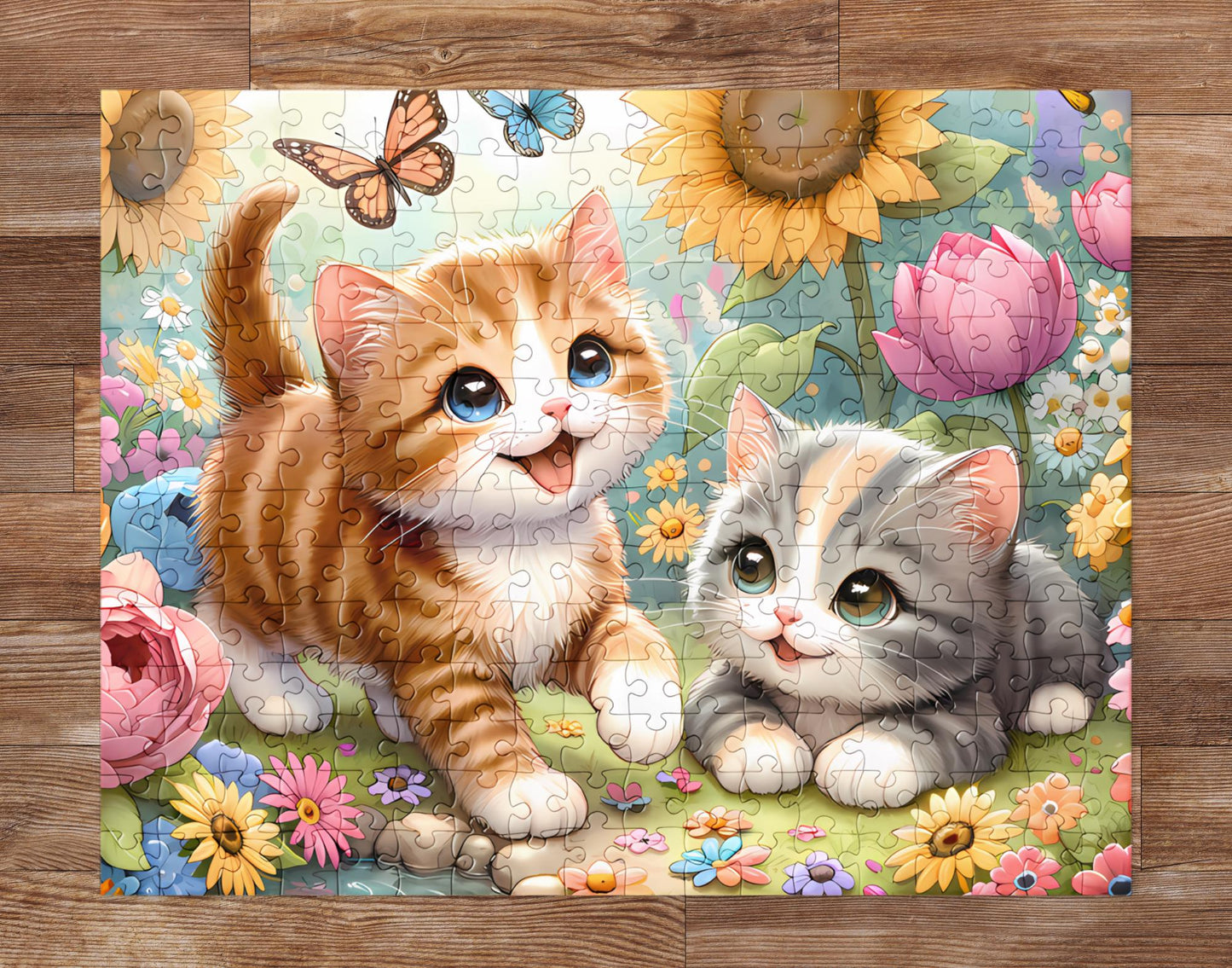 Kittens in a Blooming Garden: Vibrant Cats Jigsaw Puzzle for Cat Lovers and Puzzle Enthusiasts