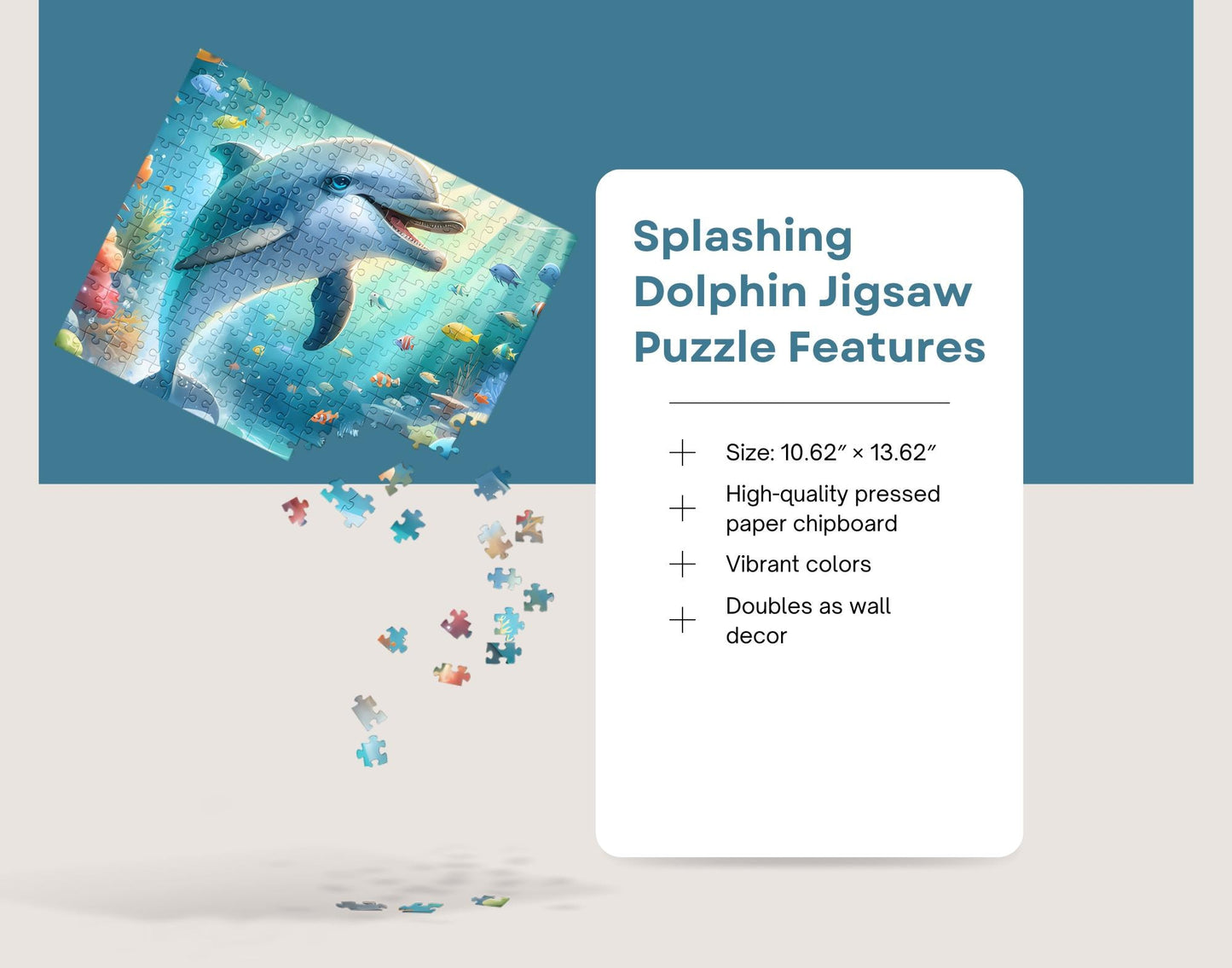 Splashing Dolphin Jigsaw Puzzle | 252 Pieces, Underwater Scene, Ocean Decor for Kids and Adults