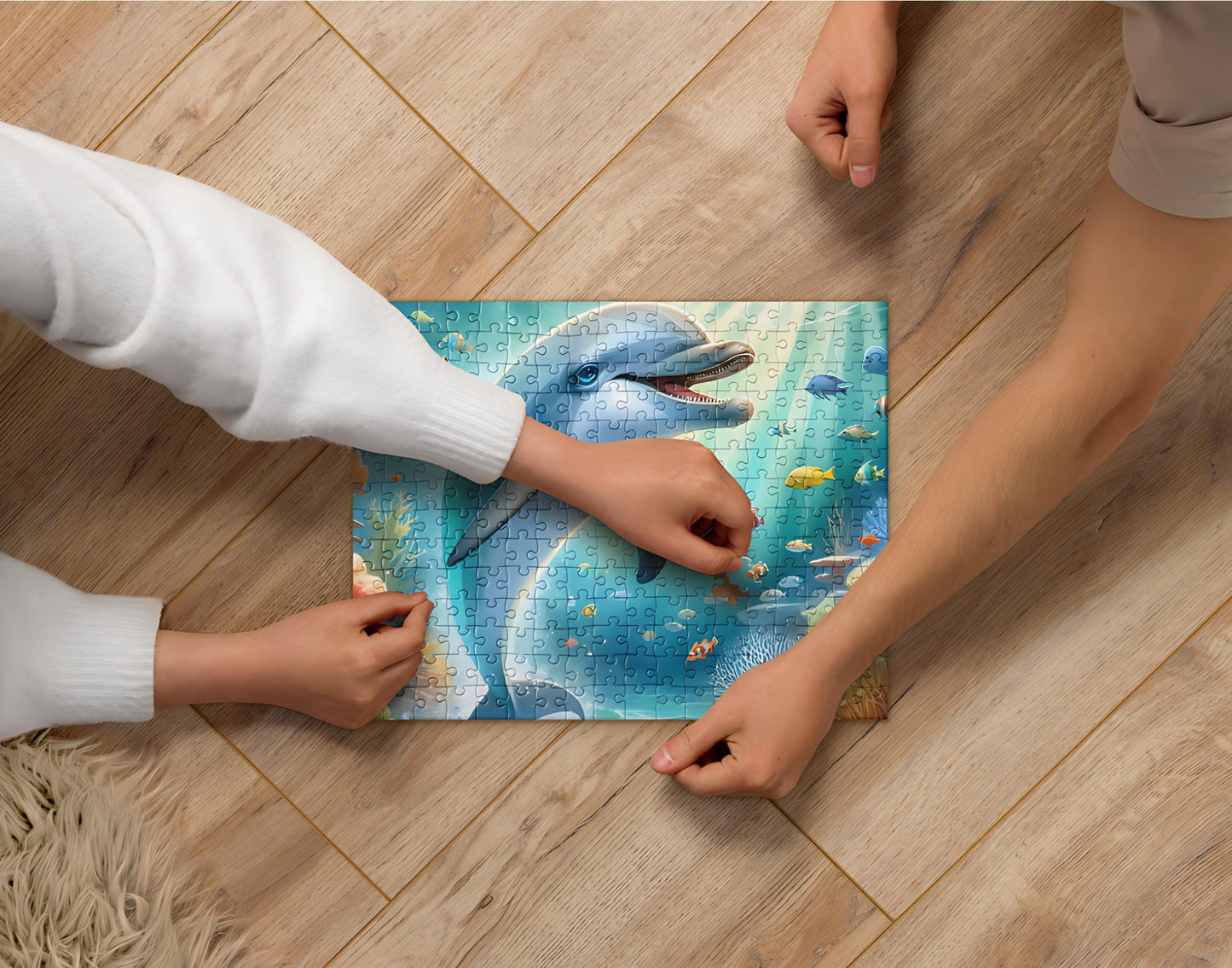 Splashing Dolphin Jigsaw Puzzle | 252 Pieces, Underwater Scene, Ocean Decor for Kids and Adults