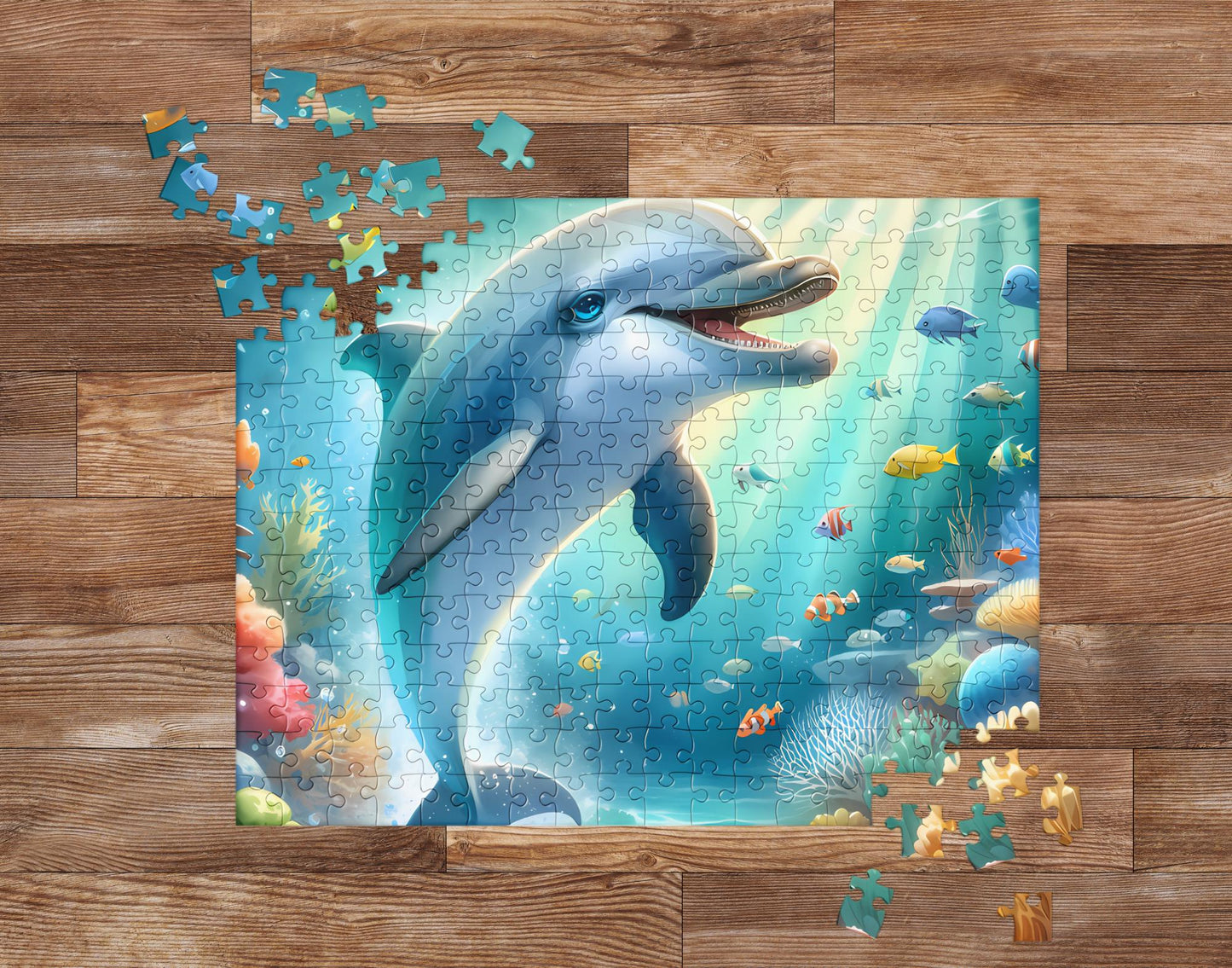 Splashing Dolphin Jigsaw Puzzle | 252 Pieces, Underwater Scene, Ocean Decor for Kids and Adults