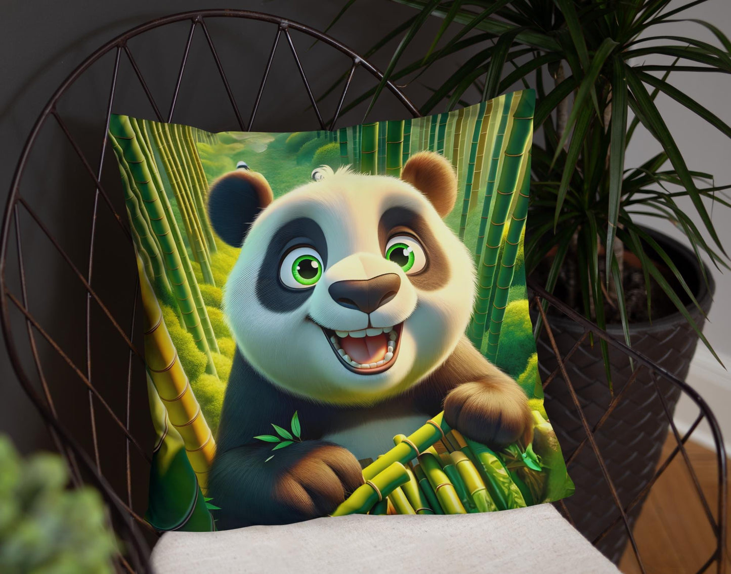 Charming Patchy Panda Pillow - Cute Bamboo Forest Cushion for Kids' Rooms, Soft Throw Pillow, Perfect Gift