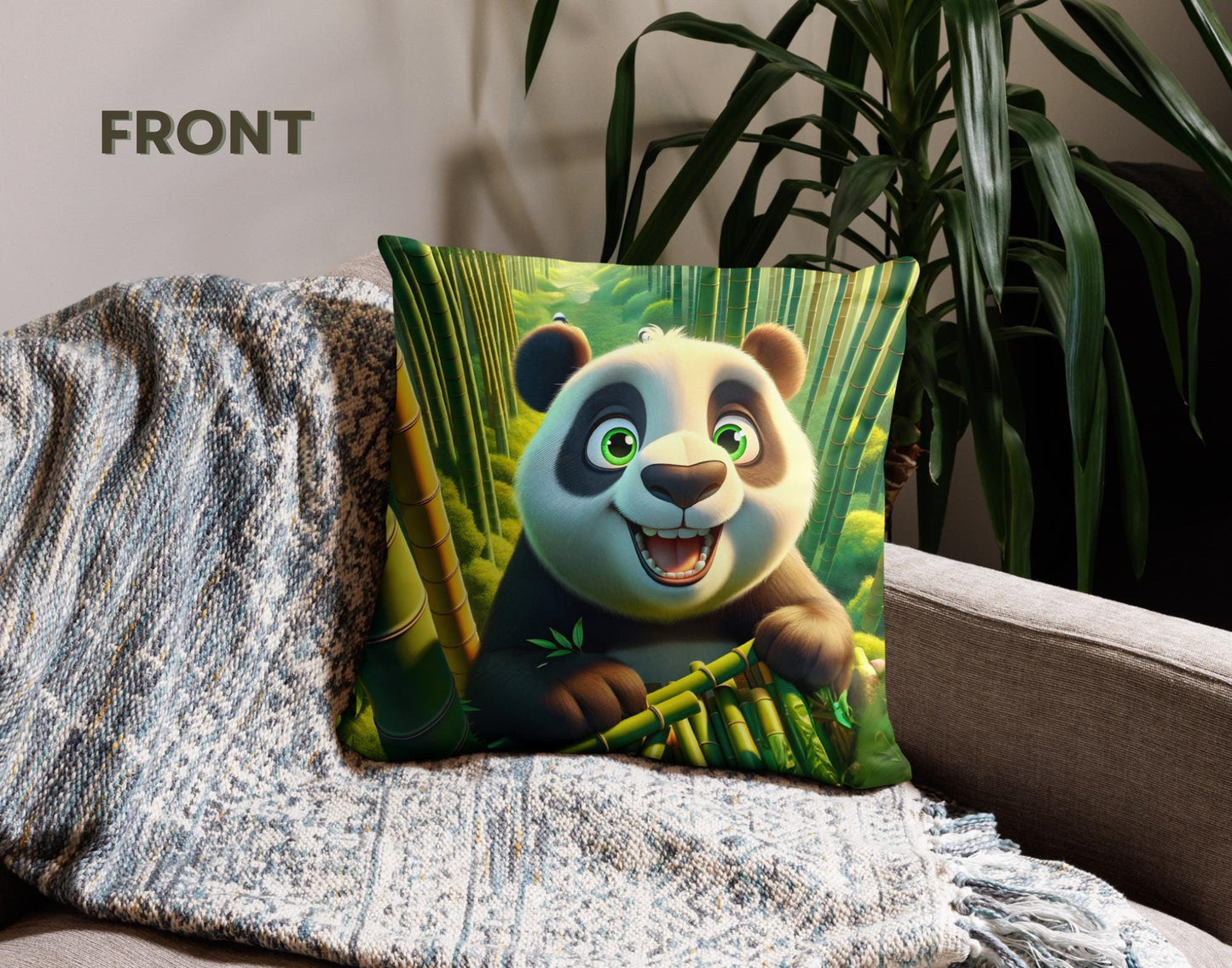 Charming Patchy Panda Pillow - Cute Bamboo Forest Cushion for Kids' Rooms, Soft Throw Pillow, Perfect Gift