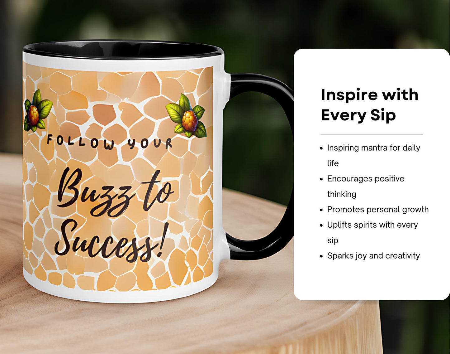 Cute Ceramic Bee Coffee Mug | 11 oz Black & White Bee Mug | 'Follow Your Buzz to Success!' | Perfect Gift for Bee Lovers