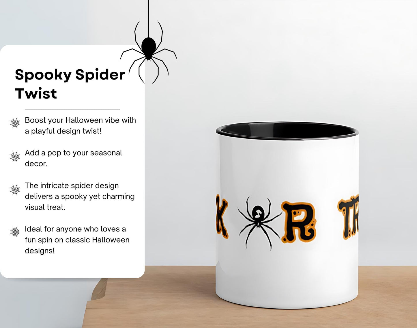 Halloween Coffee Mug - "Trick Or Treat" Ceramic Mug with Spider Design - Perfect for Festive Sipping - Dishwasher & Microwave Safe - 11 oz