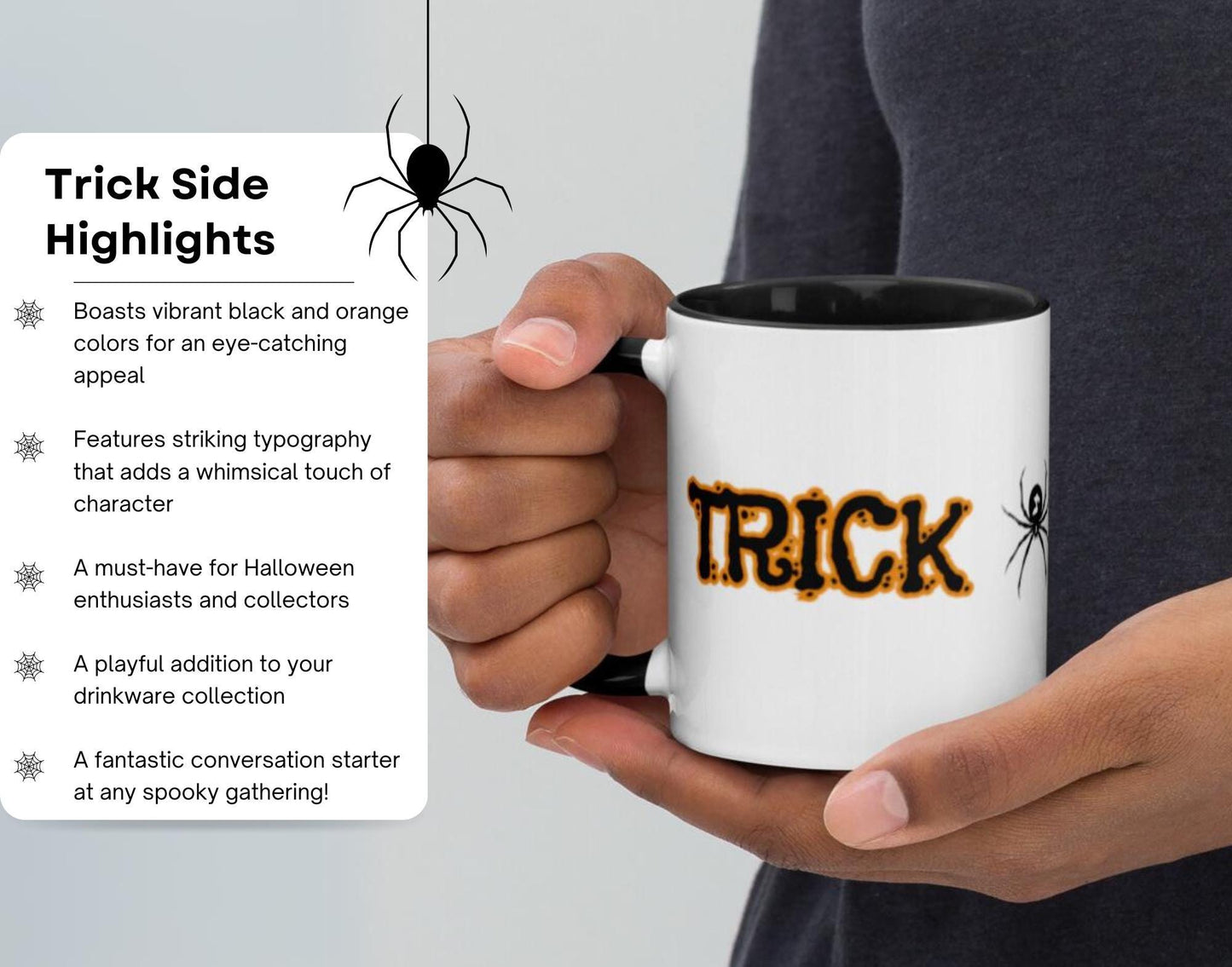 Halloween Coffee Mug - "Trick Or Treat" Ceramic Mug with Spider Design - Perfect for Festive Sipping - Dishwasher & Microwave Safe - 11 oz