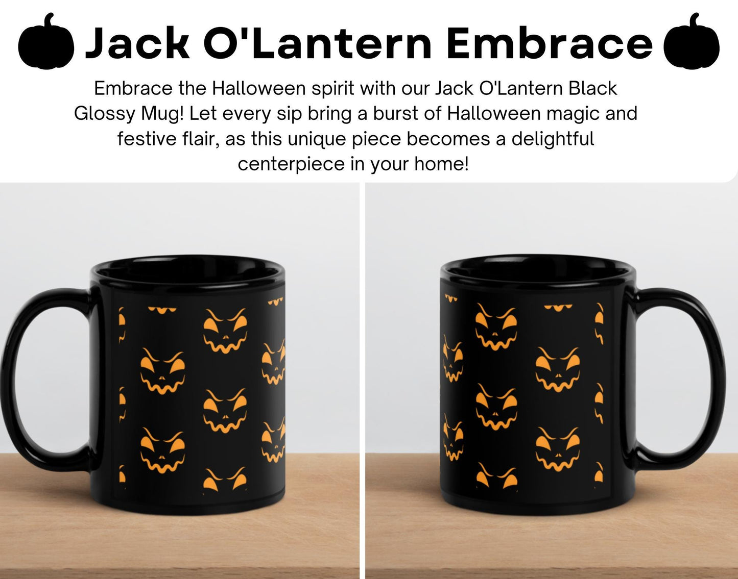 Jack O Lantern Black Glossy Mug - Stylish Ceramic Cup for Halloween Decor, 11oz, 15oz, Perfect for Coffee & Tea Lovers