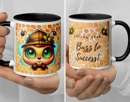 Cute Ceramic Bee Coffee Mug | 11 oz Black & White Bee Mug | 'Follow Your Buzz to Success!' | Perfect Gift for Bee Lovers