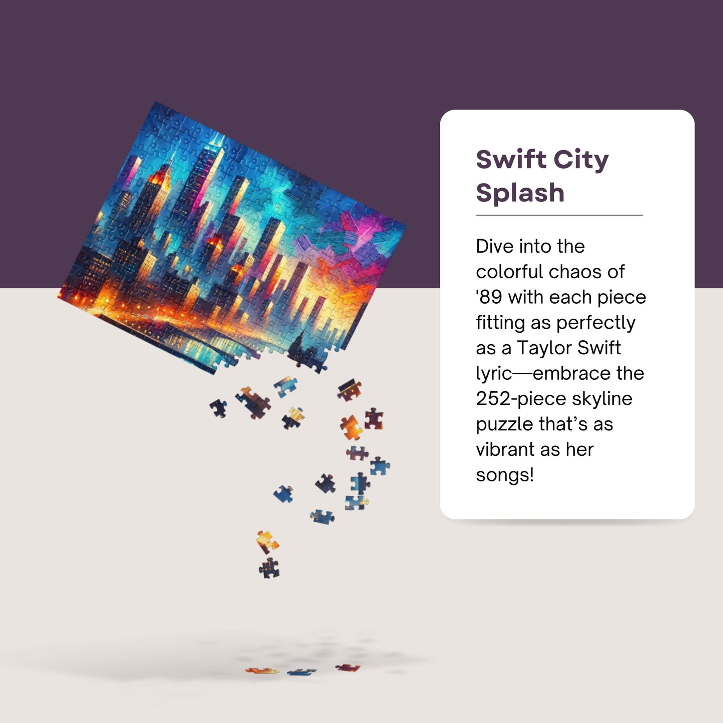 1989 City Skyline Puzzle: Vibrant Metropolis Jigsaw Inspired by Taylor Swift's Urban Era Music