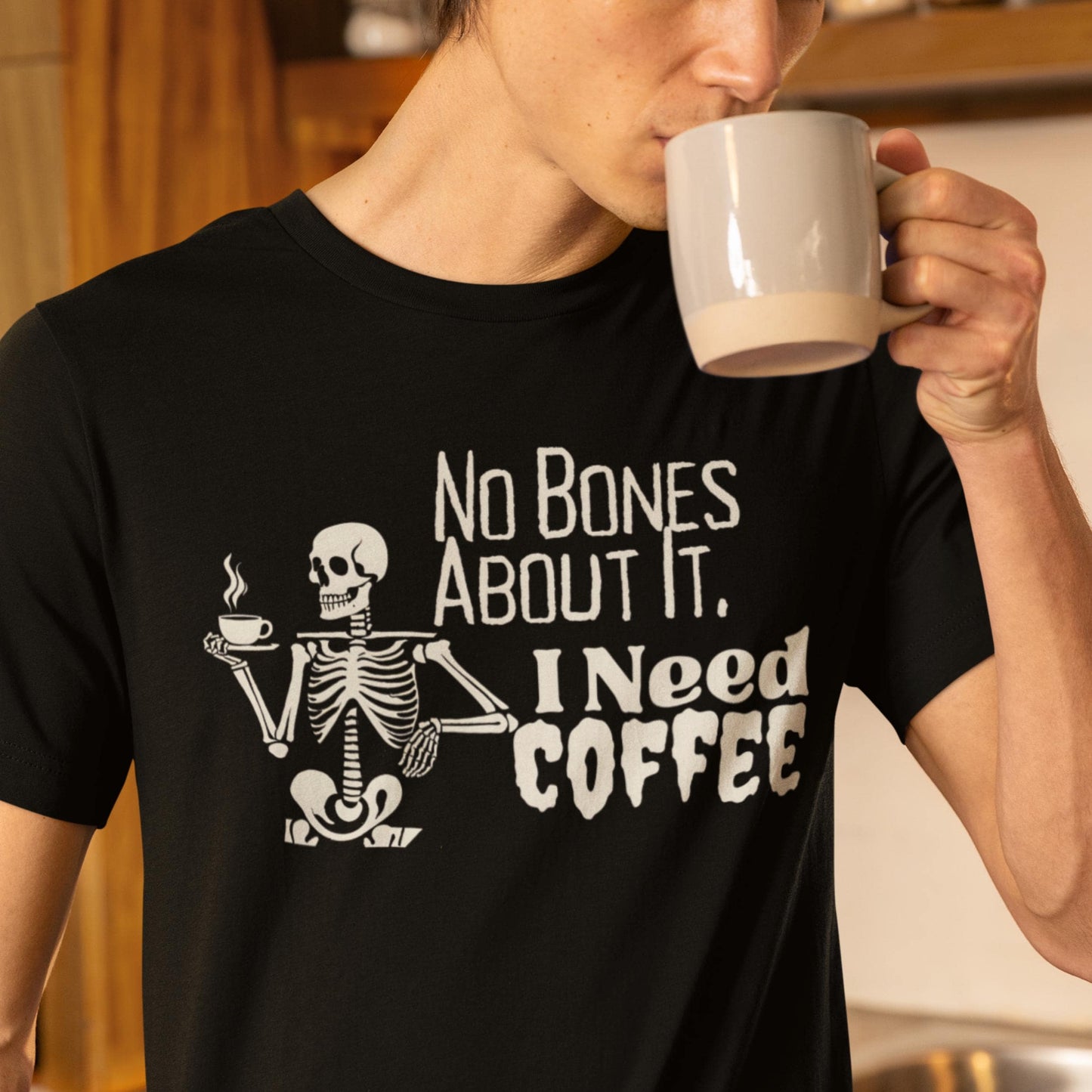 Skeleton Coffee Lover Shirt - Goth Aesthetic T-Shirt for Casual Wear - Halloween Gothic Tee - Skeleton Drinking Coffee Graphic Unisex Tee