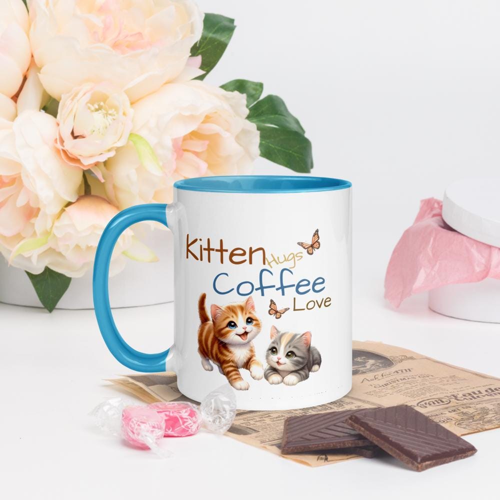 Adorable Kitten Coffee Mug  Cute Cat Lover Gift, Ceramic 11oz & 15oz, Colorful Inside, Dishwasher Safe, Perfect for Morning Coffee