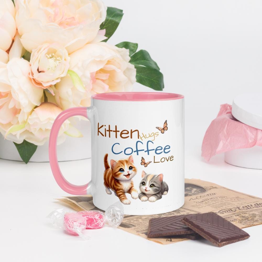 Adorable Kitten Coffee Mug  Cute Cat Lover Gift, Ceramic 11oz & 15oz, Colorful Inside, Dishwasher Safe, Perfect for Morning Coffee