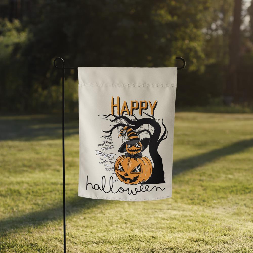 Halloween Garden Flag - Spooky Tree, Bats & Haunted Jack-O-Lantern Decor - Outdoor Seasonal Home Décor