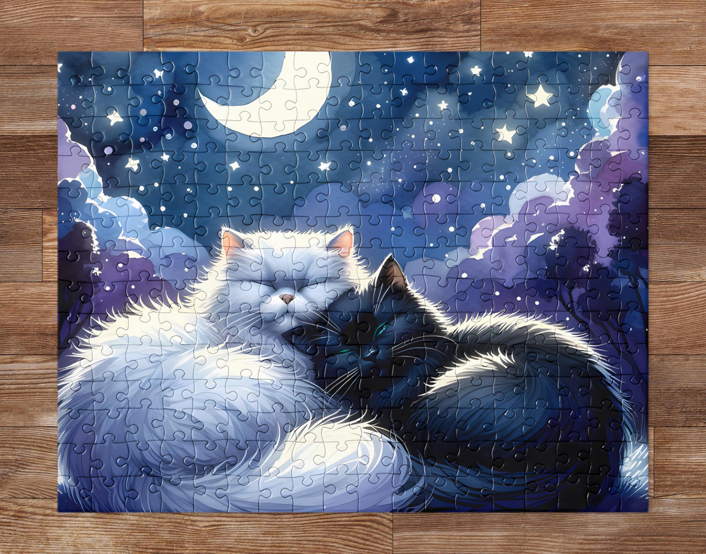 Napping Cats Under a Starry Sky: Captivating Jigsaw Puzzle for Cat Lovers