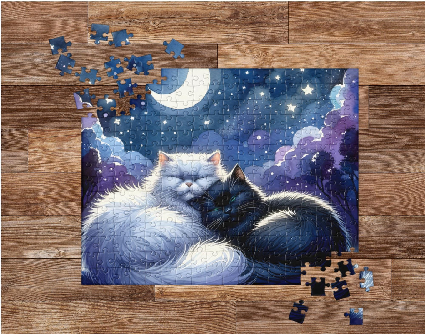 Napping Cats Under a Starry Sky: Captivating Jigsaw Puzzle for Cat Lovers