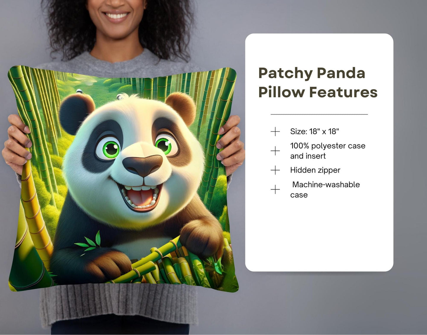 Charming Patchy Panda Pillow - Cute Bamboo Forest Cushion for Kids' Rooms, Soft Throw Pillow, Perfect Gift